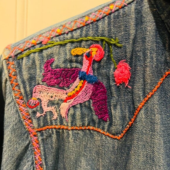 Vtg 70's Maverick Embroidered Denim Pearl Snap Shirt Long Tail Western Cowboy - Picture 11 of 16